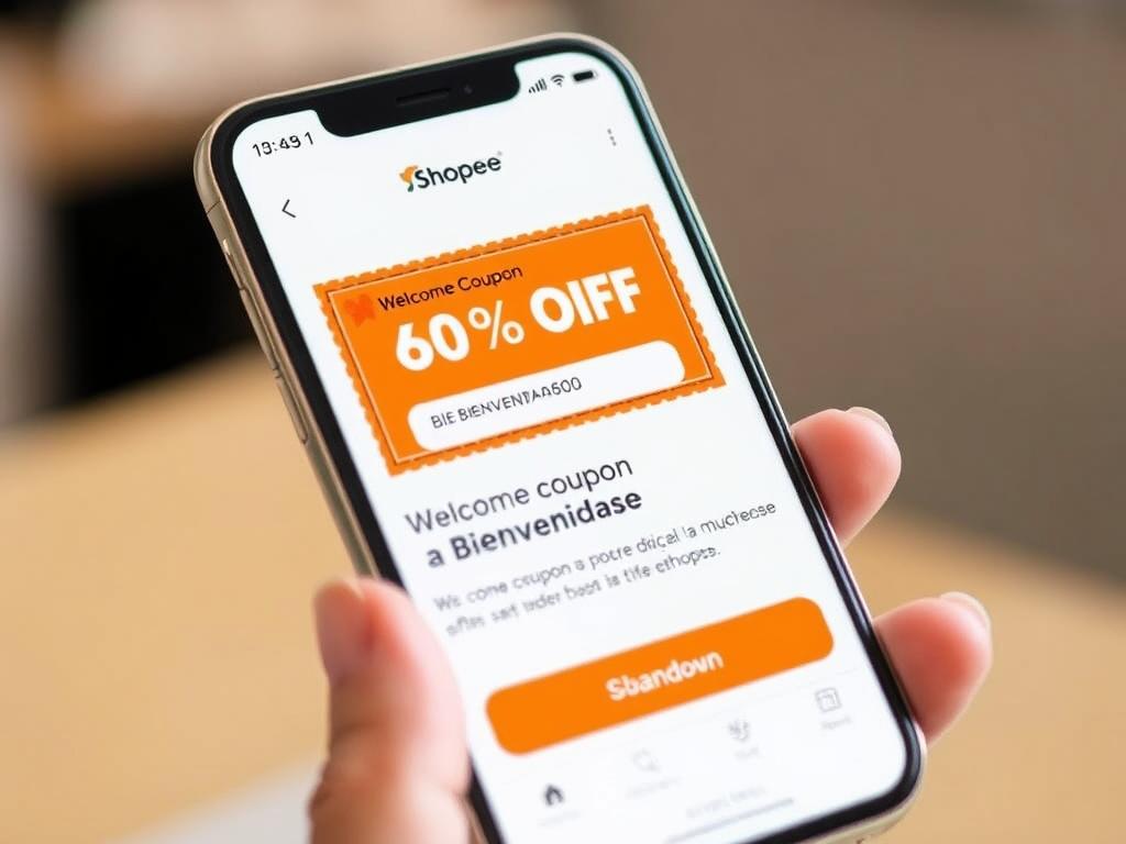 Cupón de bienvenida de Shopee con 60% de descuento para primera compra