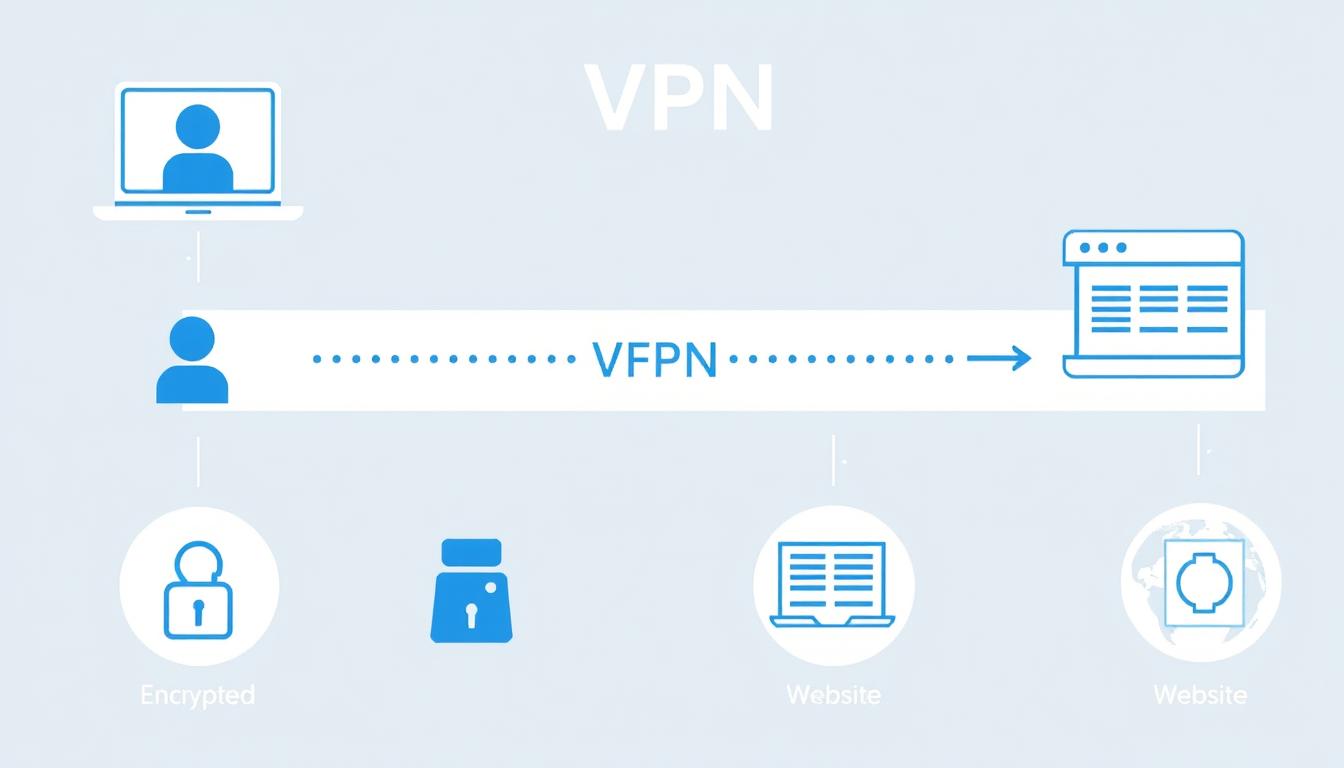 Diagrama explicativo del funcionamiento de una VPN mostrando la conexión cifrada entre el usuario y los servidores