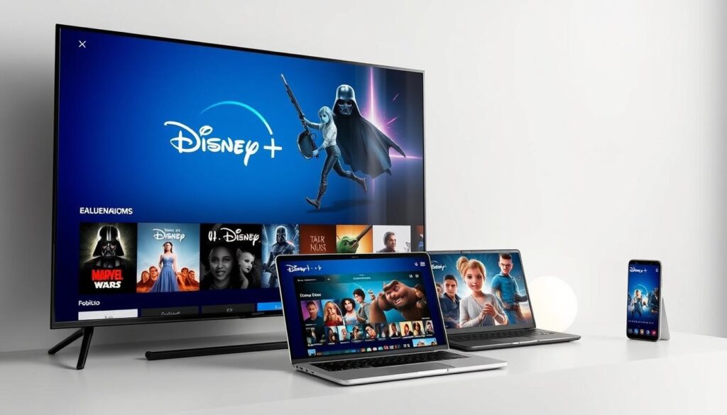 Dispositivos mostrando el amplio catálogo de Disney Plus disponible en México