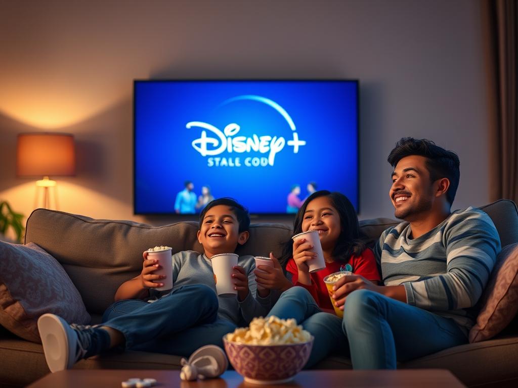 Familia mexicana disfrutando de Disney Plus en su sala de estar