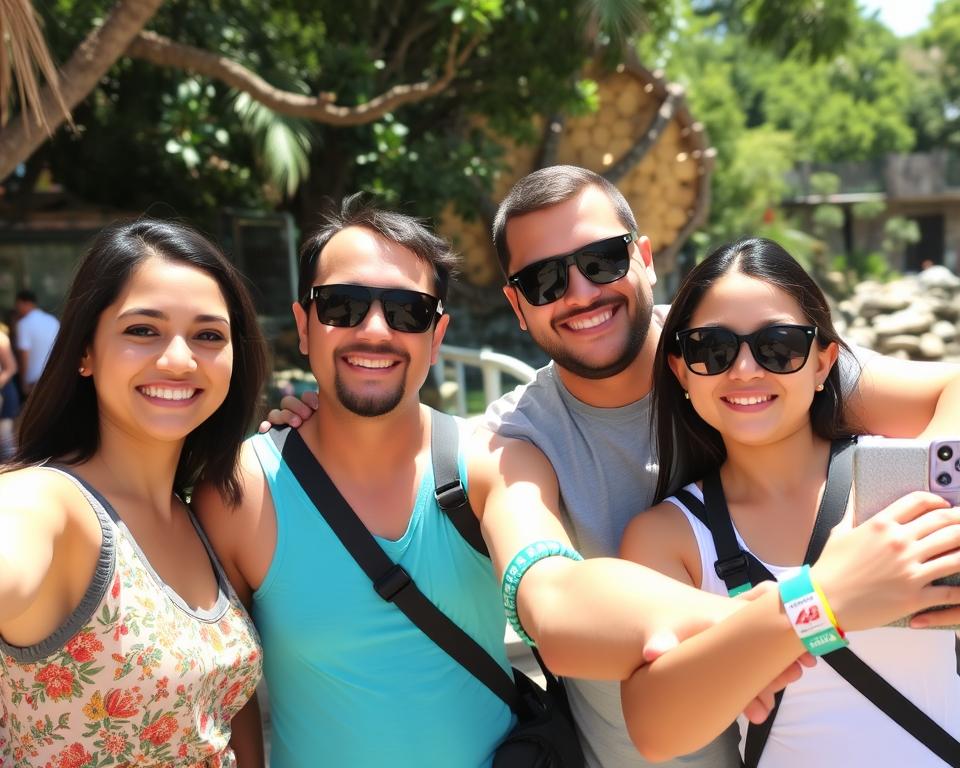 Familia mexicana disfrutando de las ofertas Xcaret México con descuento especial para residentes Familia mexicana disfrutando de las ofertas Xcaret México con descuento especial para residentes