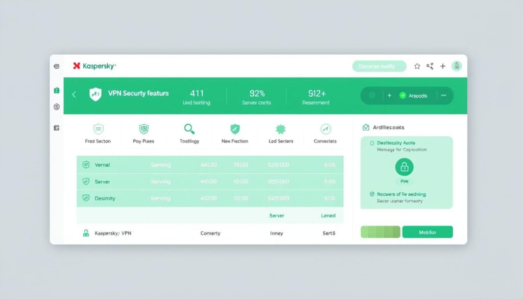 Interfaz de Kaspersky VPN mostrando su panel de control con opciones de seguridad y servidores disponibles