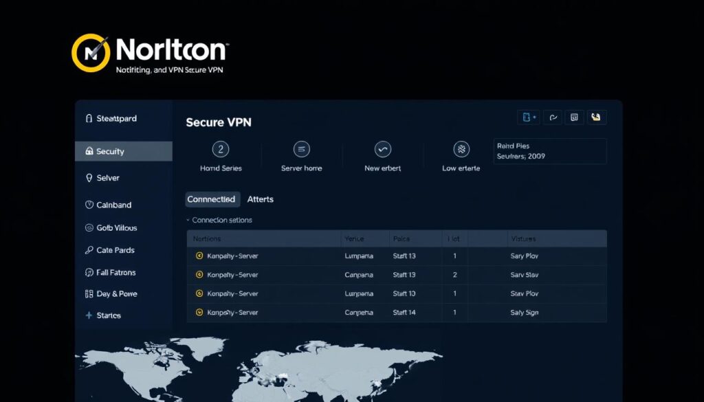 Interfaz de Norton Secure VPN mostrando su panel de control con opciones de seguridad y privacidad