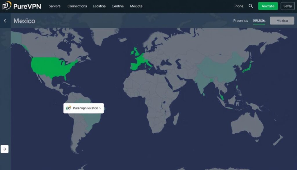 Interfaz de PureVPN con mapa de servidores globales