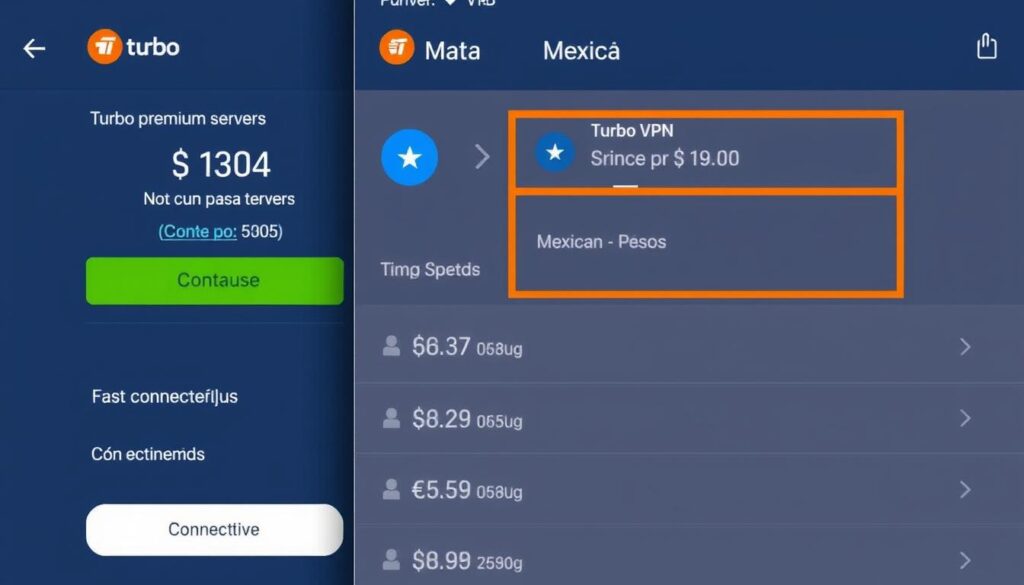 Interfaz móvil de Turbo VPN con servidores premium