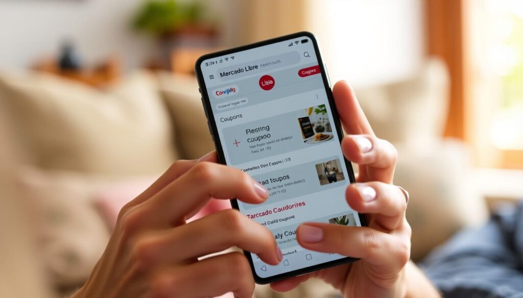 Persona buscando cupones Mercado Libre en su smartphone