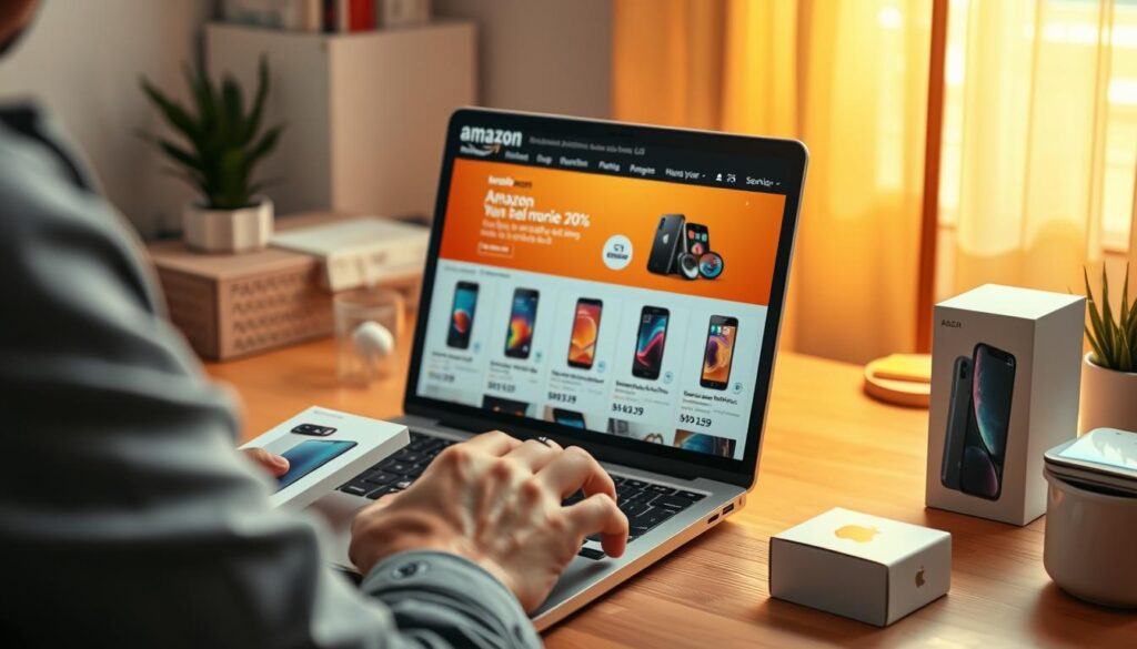 Persona comprando un smartphone en Amazon México desde su computadora