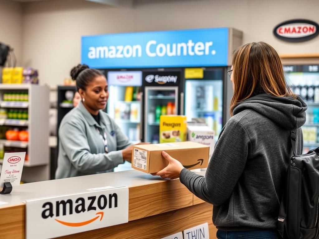 Persona recogiendo su paquete en un punto Amazon Counter