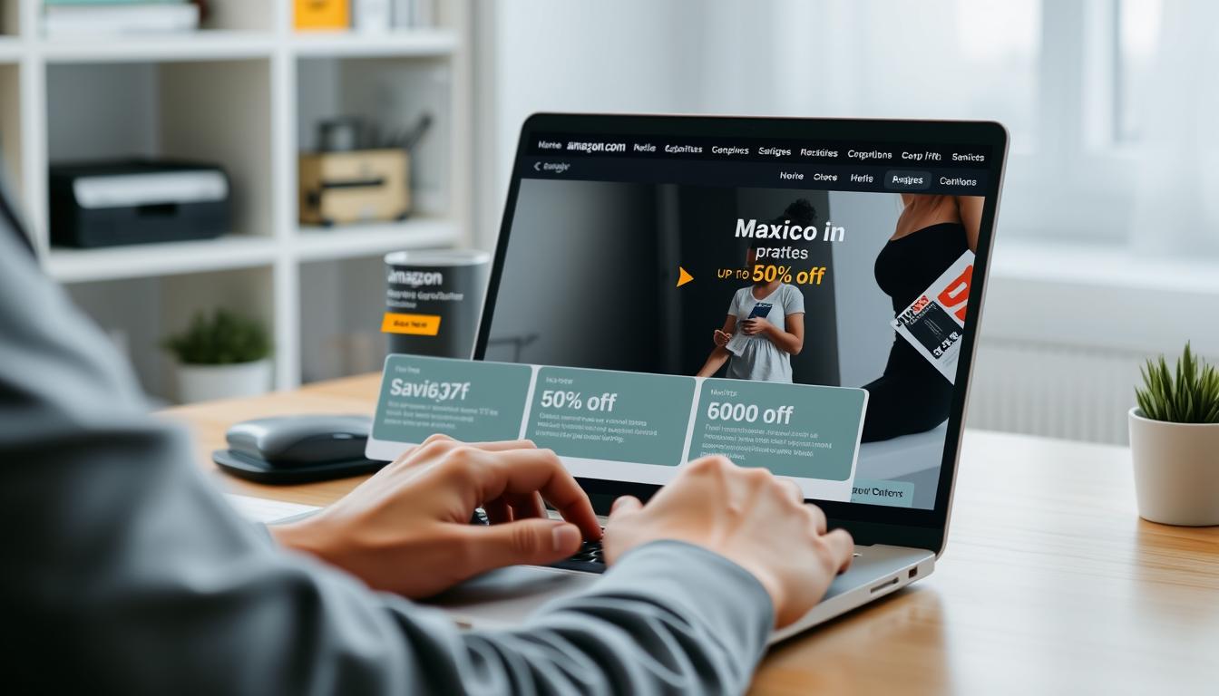 Persona usando Amazon Cupones en su laptop para comprar en Amazon México