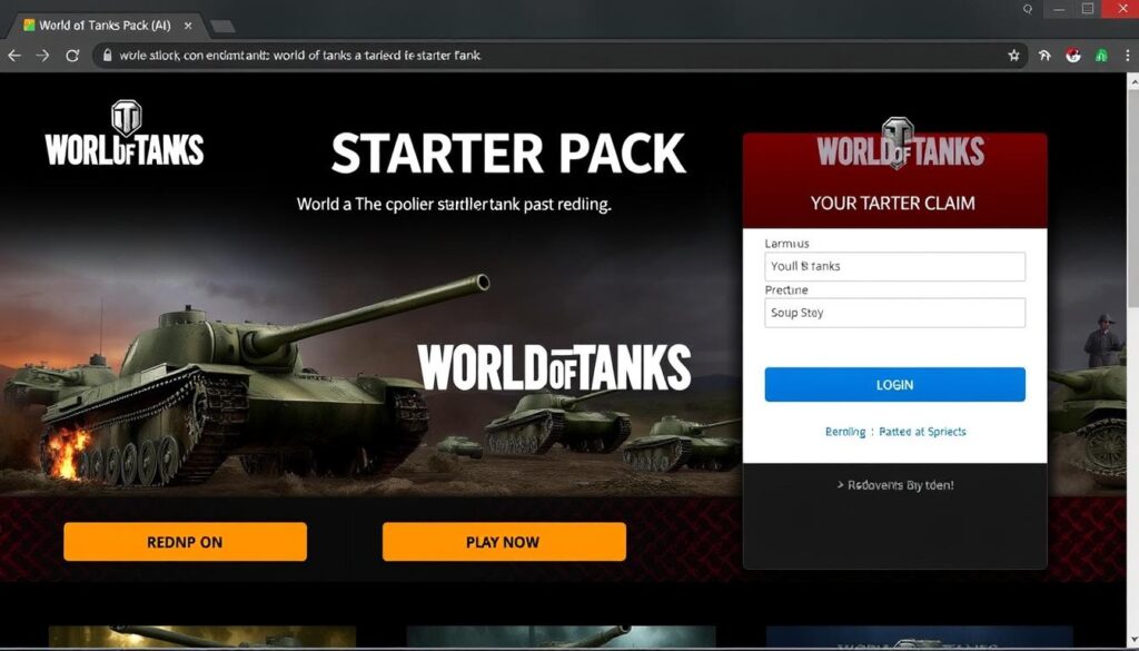 Captura de pantalla de la página de reclamo del World of Tanks Starter Pack Captura de pantalla de la página de reclamo del World of Tanks Starter Pack