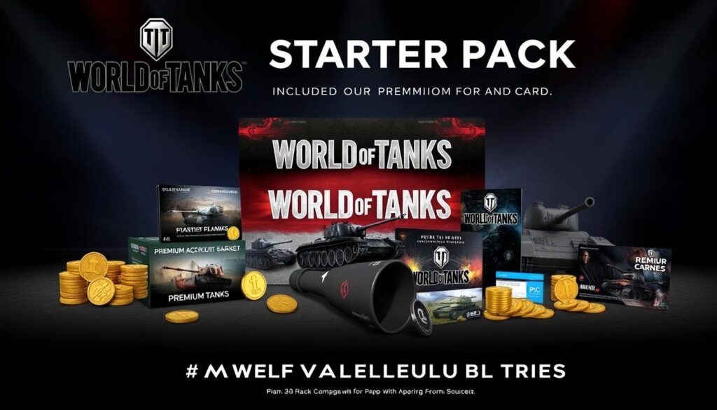 Imagen promocional del World of Tanks Starter Pack con todos sus componentes Imagen promocional del World of Tanks Starter Pack con todos sus componentes