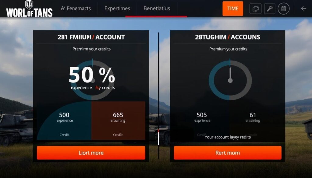 Interfaz mostrando los beneficios de la cuenta premium en World of Tanks Interfaz mostrando los beneficios de la cuenta premium en World of Tanks