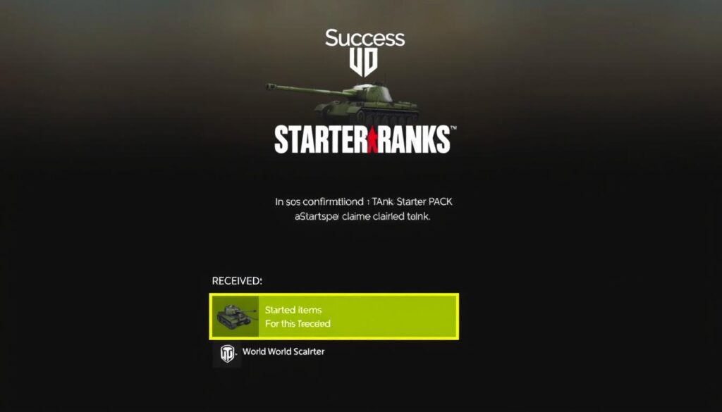 Página de confirmación de reclamo exitoso del World of Tanks Starter Pack Página de confirmación de reclamo exitoso del World of Tanks Starter Pack