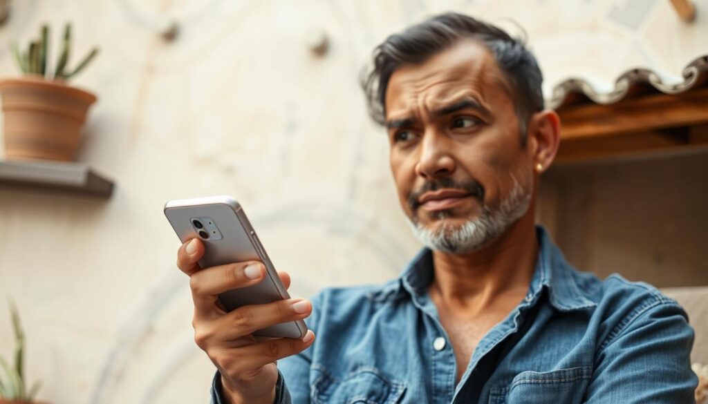 Persona consultando información sobre préstamos en línea en su teléfono móvil Persona consultando información sobre préstamos en línea en su teléfono móvil