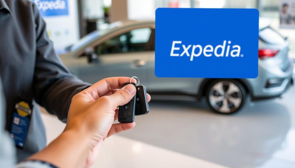 Persona recogiendo un auto de alquiler reservado a través de Expedia Mexico Persona recogiendo un auto de alquiler reservado a través de Expedia Mexico