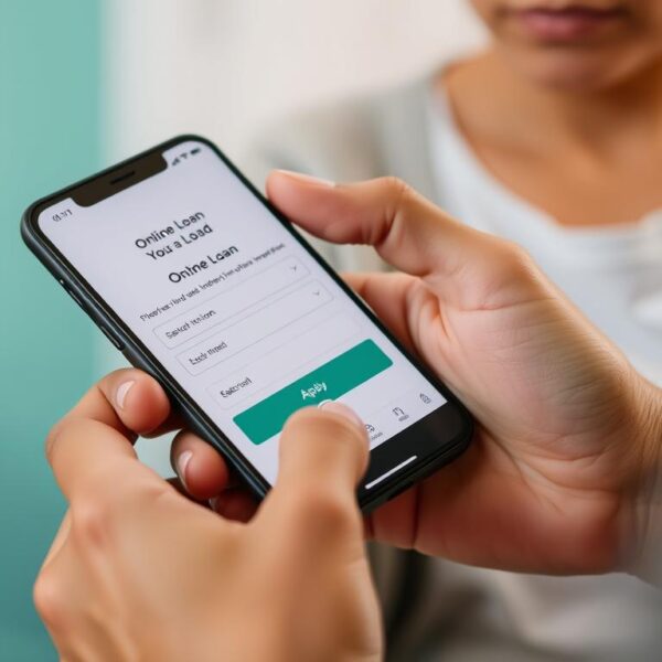 Persona utilizando su teléfono móvil para solicitar préstamos en línea