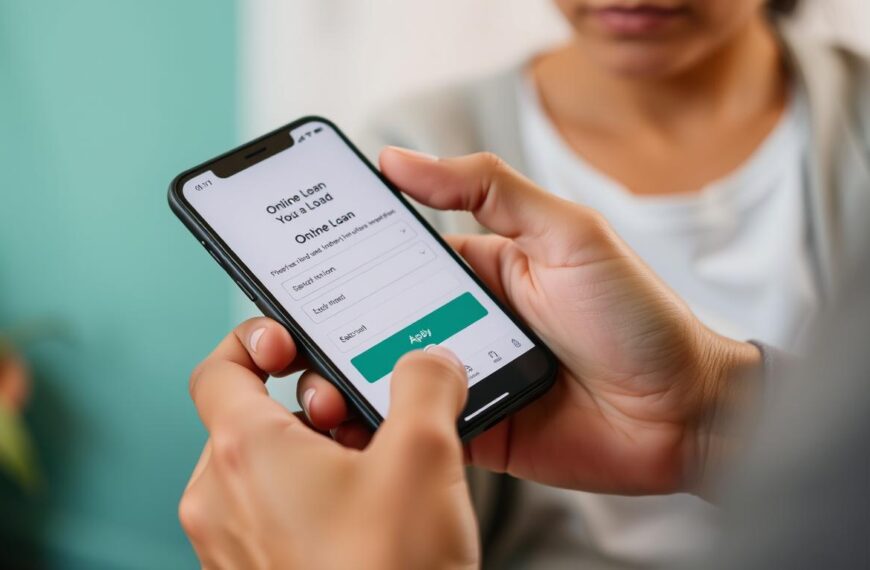 Persona utilizando su teléfono móvil para solicitar préstamos en línea