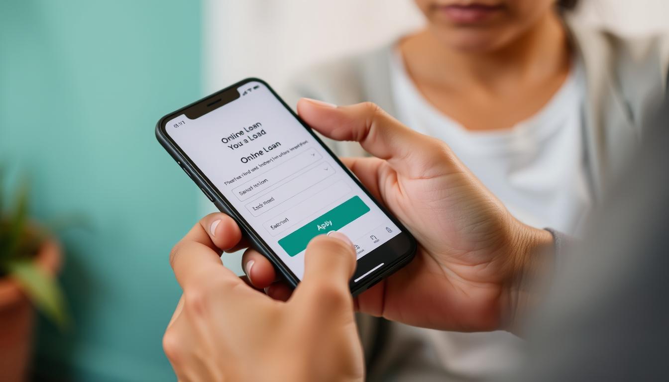 Persona utilizando su teléfono móvil para solicitar préstamos en línea