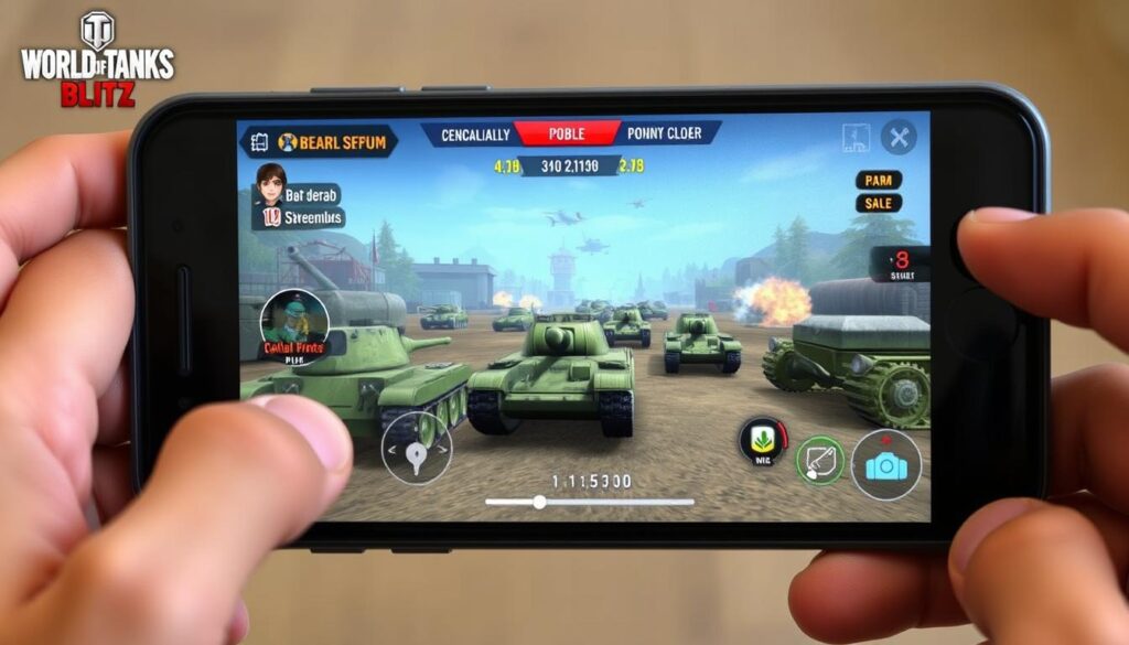 World of Tanks Blitz en un dispositivo móvil con controles táctiles World of Tanks Blitz en un dispositivo móvil con controles táctiles